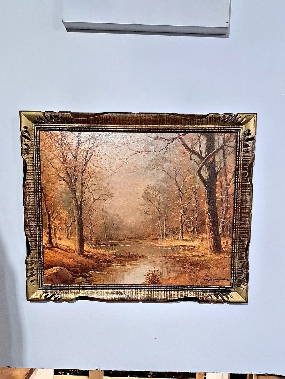 Vintage Robert Woods Print in Brown & Gold Frame
